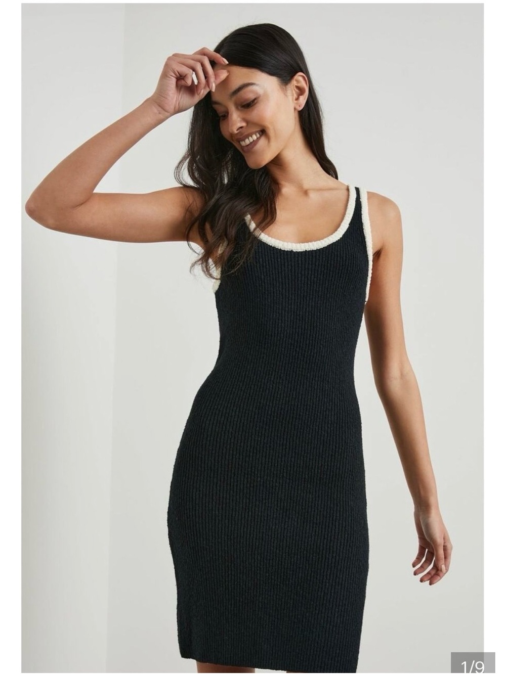Rails Black Midi Knit Dress with Cream Trim